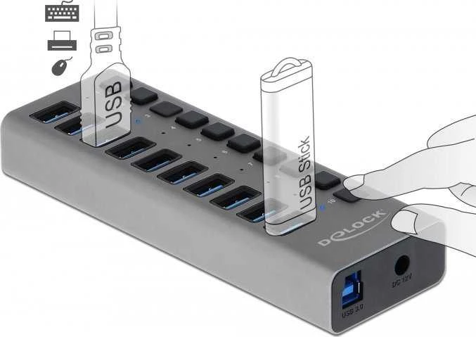 DLC DeLOCK 63670 sąsajos šakotuvas USB 3.2 Gen 1 (3.1 Gen 1) Type-B 5000 Mbit/ai Pilka