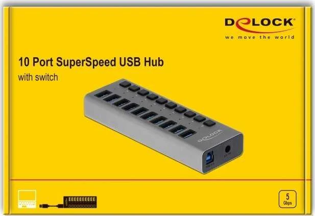 DLC DeLOCK 63670 sąsajos šakotuvas USB 3.2 Gen 1 (3.1 Gen 1) Type-B 5000 Mbit/ai Pilka