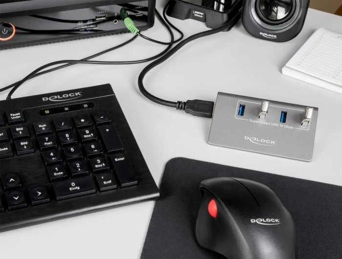 HUB USB Delock Delock USB 3.2 Gen 2 Hub – 4 USB Type A Ports – 10 Gbps – Metal Case – Gray