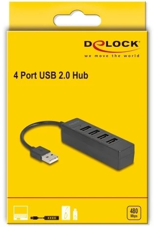 HUB USB Delock huby i koncentratory USB 2.0 Type-A 480 Mbit/s Juodas