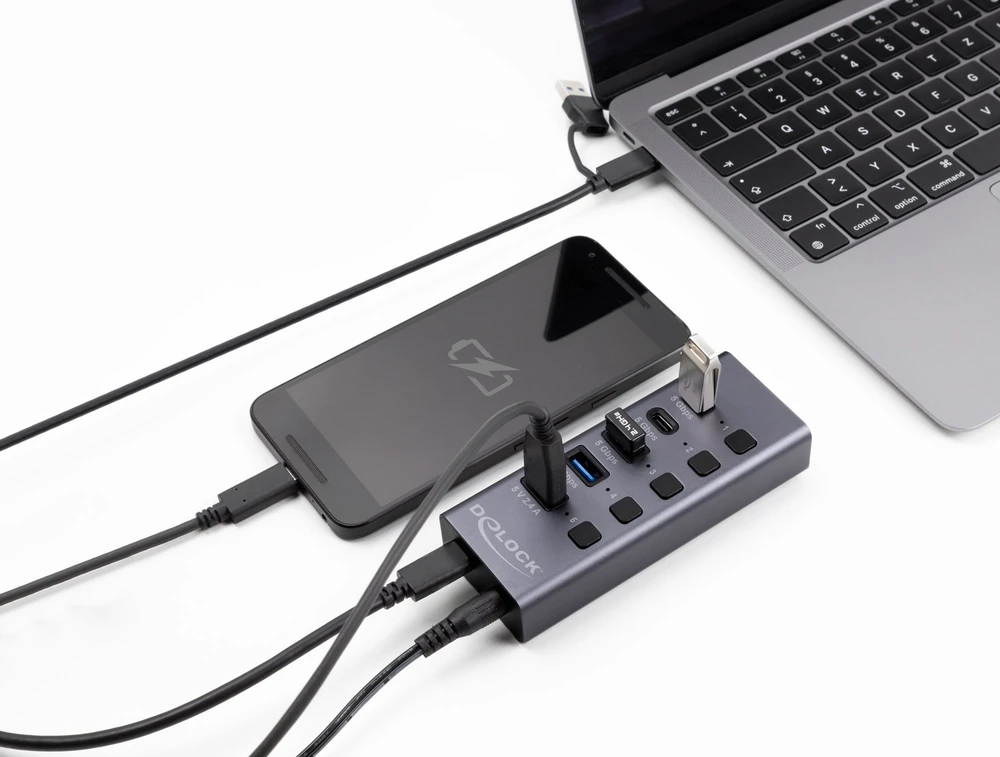 HUB USB Delock USB 5 Gbps Hub su 2 x USB Typ-A i 2 x USB Type-C™ gniazdo i 1 x port szybkiego ładowania + przełącznik