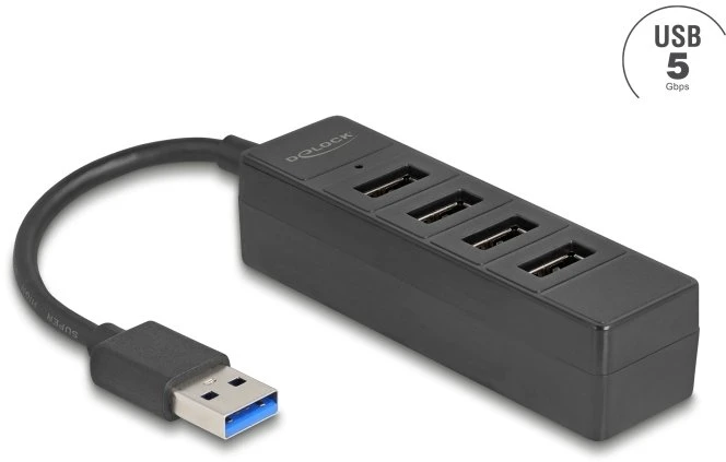 Delock USB šakotuvas 4 prievadų USB 5 Gbps su 4 x USB Type-A lizdais, juodas