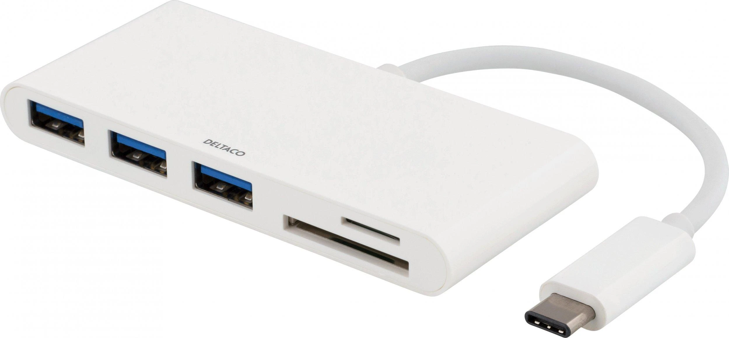 Deltaco USB-C šakotuvas su kortelių skaitytuvu