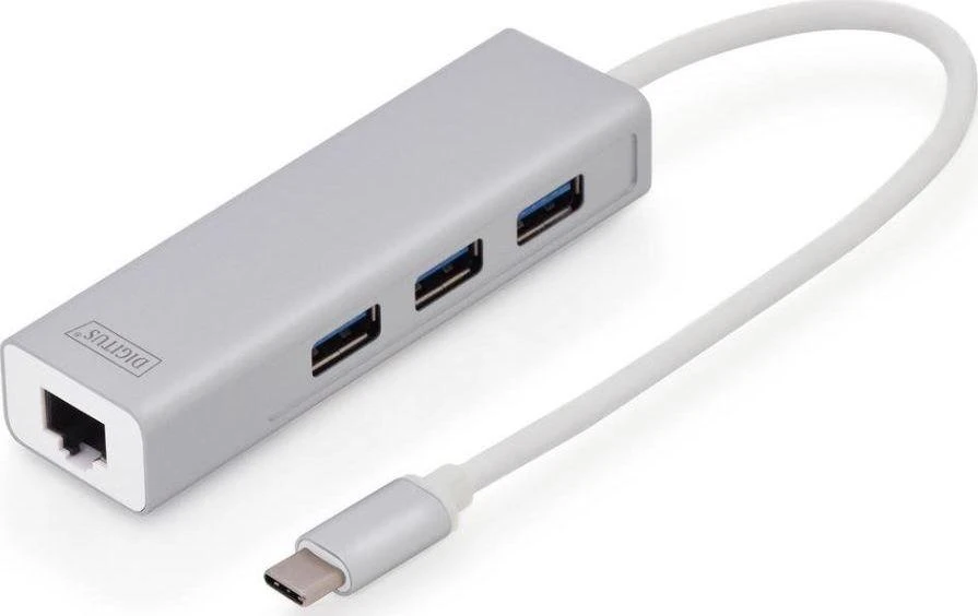 Assmann Electronic DIGITUS 3 Port USB 3.0 Type C Hub su Gigabit Ethernet 3xUSB A/F 1xUSB C/M 1xRJ45 LAN Palaiko Windows ir Mac OS