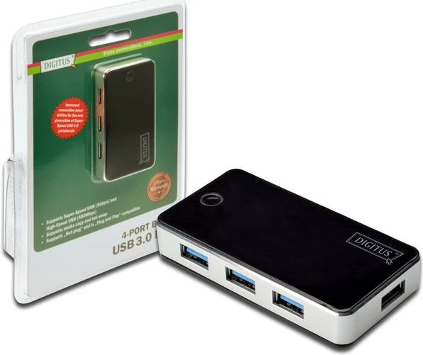 Assmann Electronic DIGITUS 40x USB3.0 Hub 4-port 4xUSB A/F su įsk. ext. Maitinimas 5V 3,5A ir kabelis 1,2m USB2.0 suderinamas
