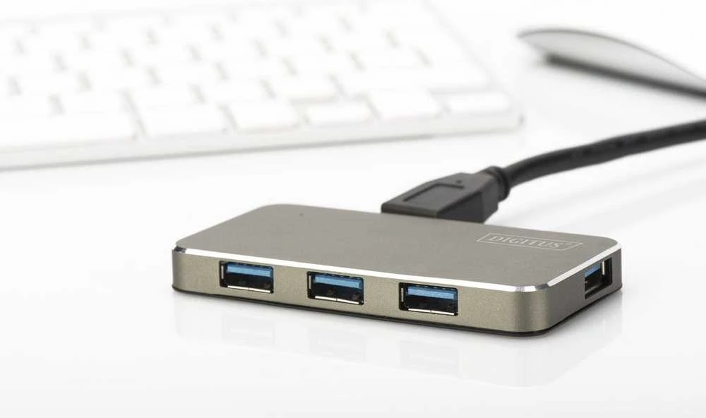 Assmann Electronic DIGITUS USB 3.0 Hub 4 prievadų Įsk. 5V/2A maitinimo šaltinis Aliuminio korpusas