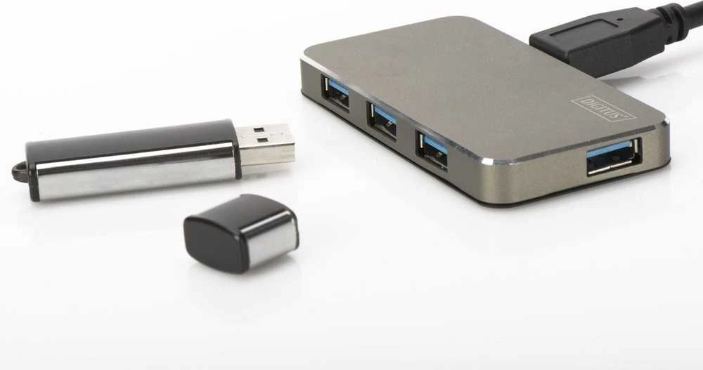 Assmann Electronic DIGITUS USB 3.0 Hub 4 prievadų Įsk. 5V/2A maitinimo šaltinis Aliuminio korpusas