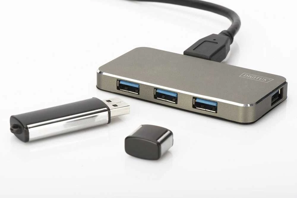 Assmann Electronic DIGITUS USB 3.0 Hub 4 prievadų Įsk. 5V/2A maitinimo šaltinis Aliuminio korpusas