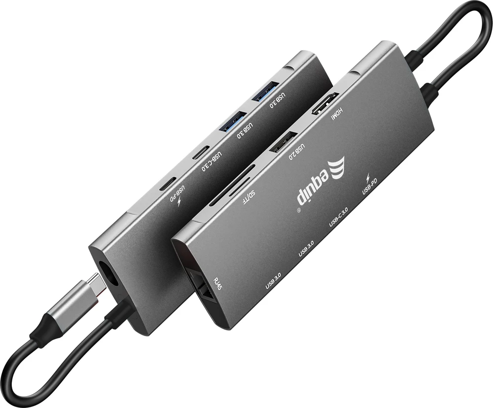 Equip 133490 knyginių kompiuterių dokas / jungčių replikatorius Vielinis USB 3.2 Gen 1 (3.1 Gen 1) Type-C Pilka