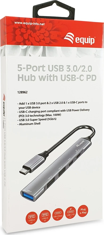 Equip HUB USB įranga Įranga Dock USB-C->1xUSB-C,1xUSB3.0,2xUSB2.0,100WPD 0.15m si