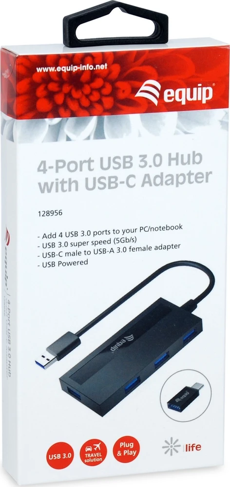 Equip Įrengti USB-Hub 4-Port 3.2 ->4x3.0 +USB-C Adp.5Gbps o.Netz.sw