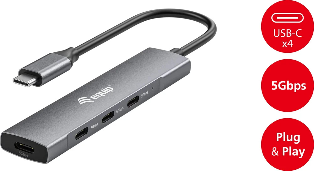 HUB USB Equip Equip USB-Hub 4-Port 3.2/C->4x3.0 5Gbps o.įkroviklis gr