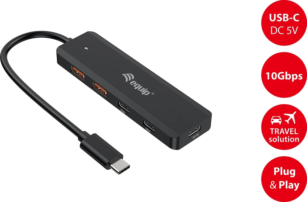 Equip USB šakotuvas USB šakotuvas 4 prievadų 3.2/C->2xUSB-C 2xUSB-A 10Gbps o.Netz.sw