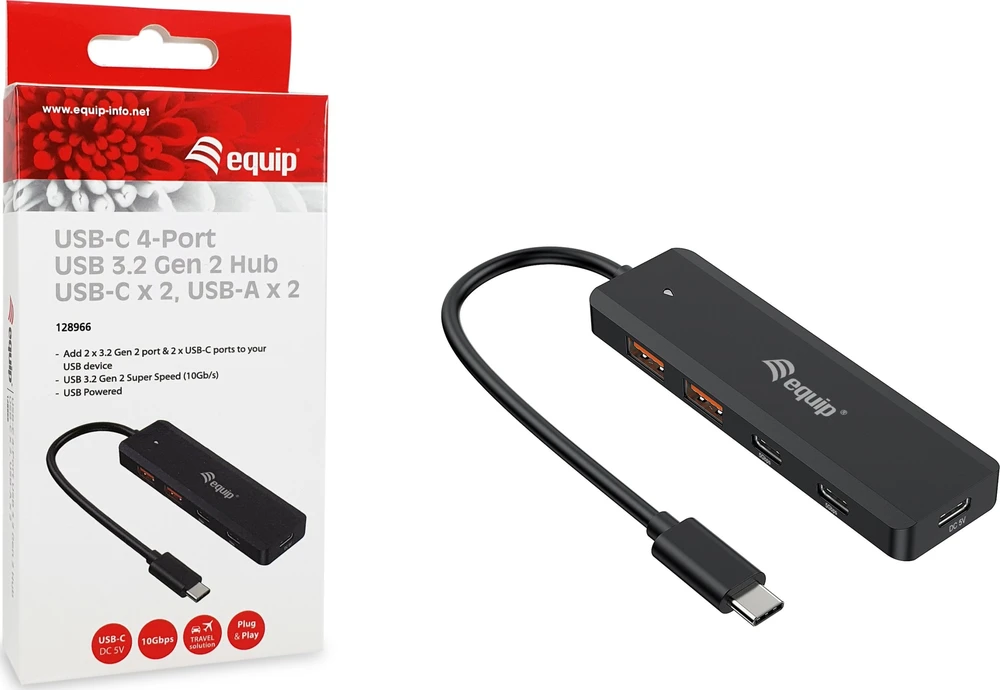 Equip USB šakotuvas USB šakotuvas 4 prievadų 3.2/C->2xUSB-C 2xUSB-A 10Gbps o.Netz.sw