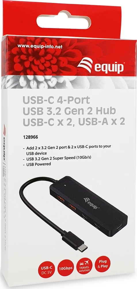 Equip USB šakotuvas USB šakotuvas 4 prievadų 3.2/C->2xUSB-C 2xUSB-A 10Gbps o.Netz.sw