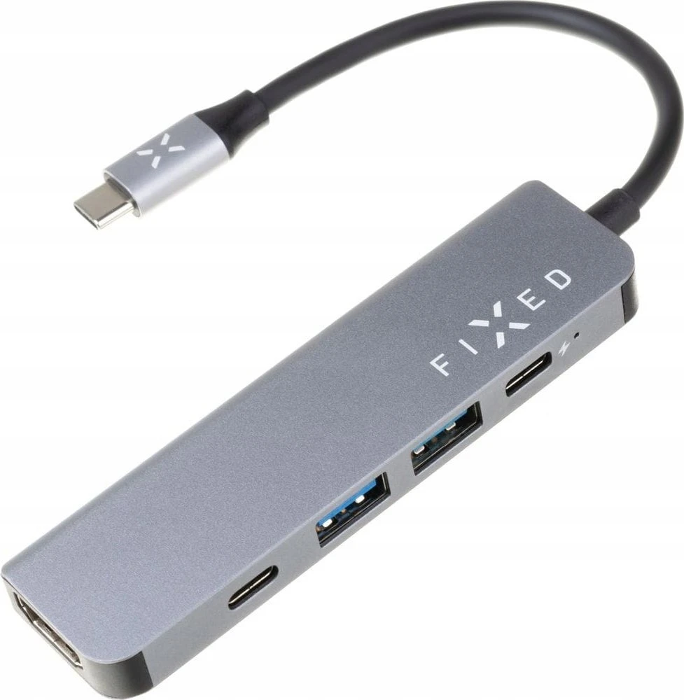 Fixed Fiksuotas | 5 prievadų USB-C mini šakotuvas nešiojamiesiems kompiuteriams ir planšetiniams kompiuteriams | FIXHU-MN-GR