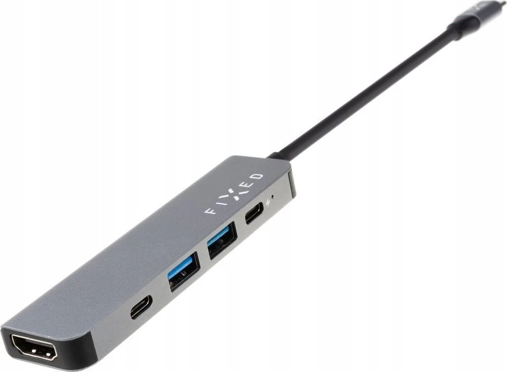 Fixed Fiksuotas | 5 prievadų USB-C mini šakotuvas nešiojamiesiems kompiuteriams ir planšetiniams kompiuteriams | FIXHU-MN-GR