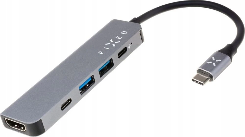 Fixed Fiksuotas | 5 prievadų USB-C mini šakotuvas nešiojamiesiems kompiuteriams ir planšetiniams kompiuteriams | FIXHU-MN-GR