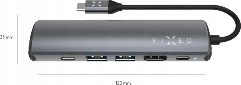 Fixed Fiksuotas | 6 prievadų USB-C HUB Pro nešiojamiesiems kompiuteriams ir planšetiniams kompiuteriams