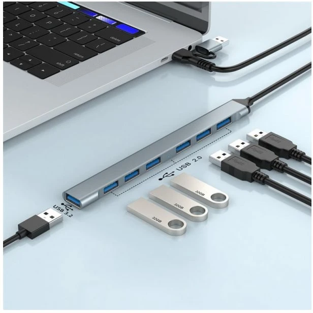 GEMBIRD 7 prievadų USB 3.2 (1 kartos) C tipo šakotuvas, SI