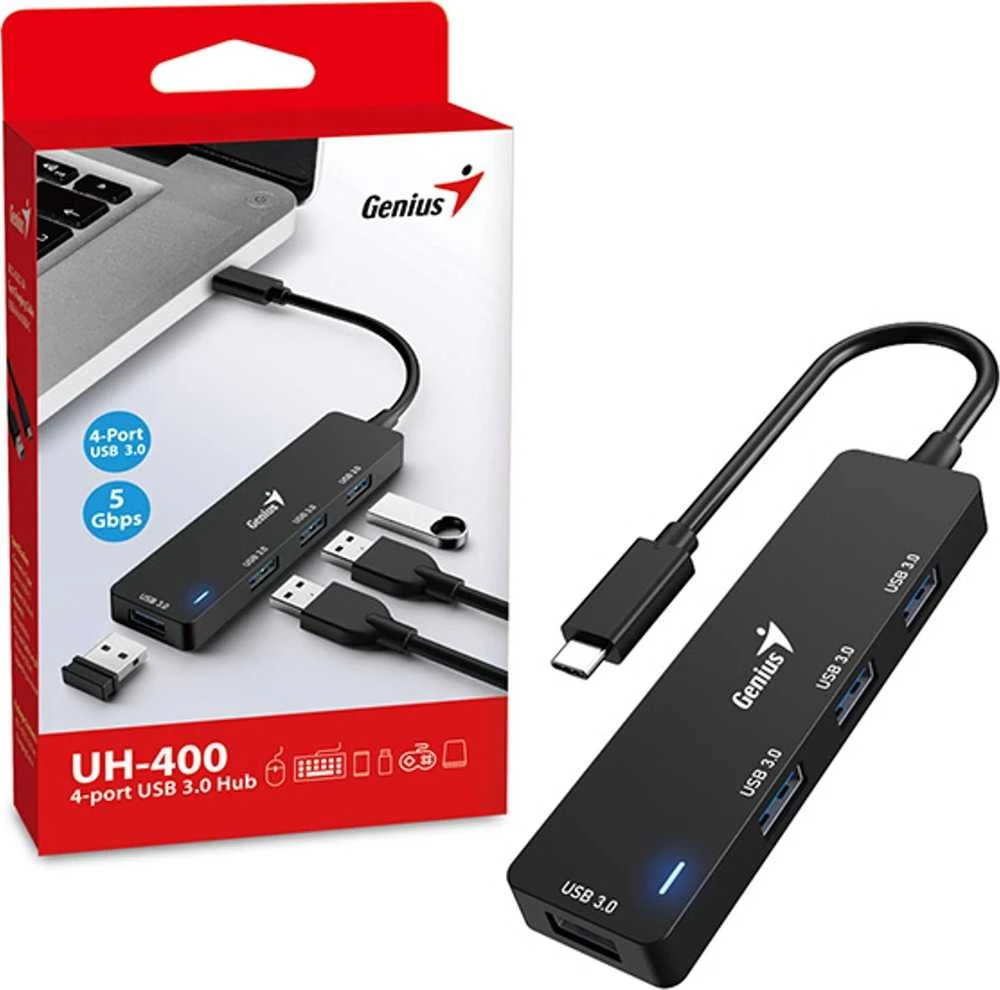 USB (3.0) hub 4-port, UH-400, juoda, Genius