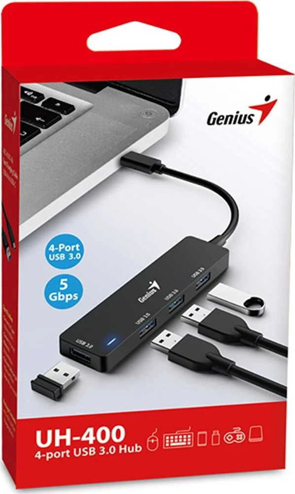 Genius UH-400 USB 3.0 šakotuvas pakuotėje