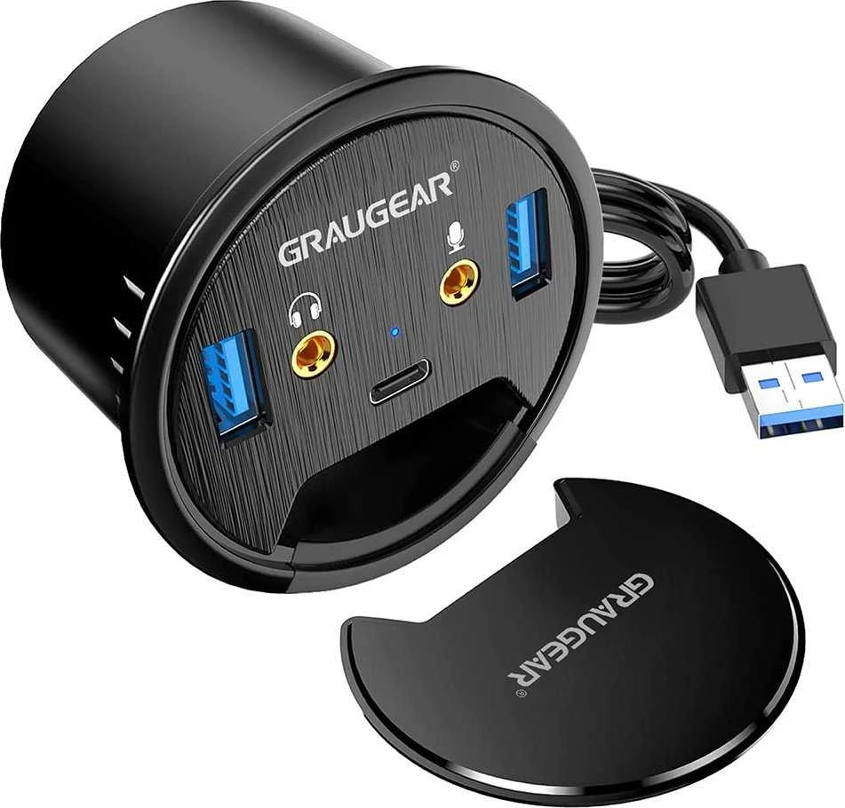 „Graugear“ USB 3.0 darbalaukio šakotuvas su garso ir mikrofono lizdu