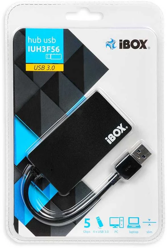 IBOX IUH3F56 HUB USB 3.0 Juodas 4-PORTS SLIM