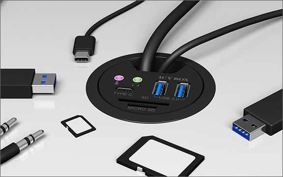 ICYBOX IB-HUB1404A Icy Box Desk Hub 2x USB 3.0, 1x USB 3.0 Type-C, garso įvestis / išvestis, SD skaitytuvas