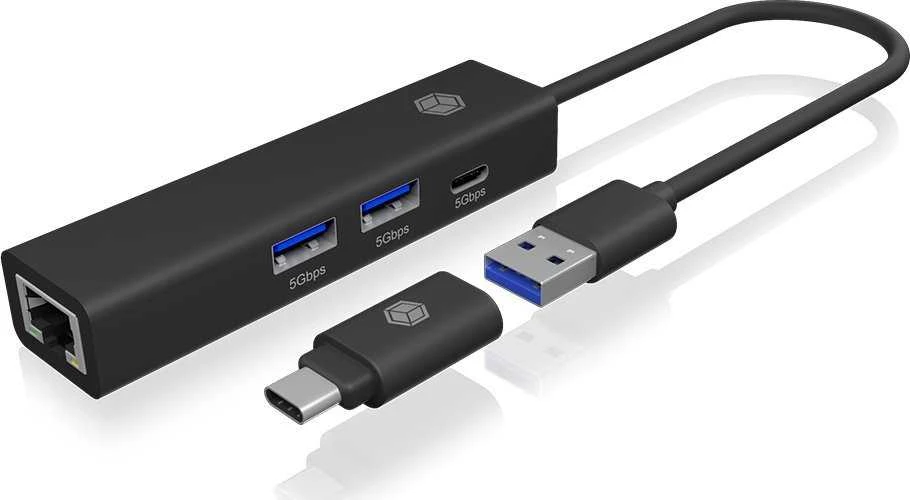 RAD ICY BOX IB-HUB1439-LAN Vielinis USB 3.2 Gen 1 (3.1 Gen 1) Type-A Juoda