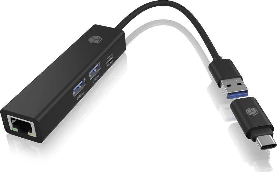 RAD ICY BOX IB-HUB1439-LAN Vielinis USB 3.2 Gen 1 (3.1 Gen 1) Type-A Juoda