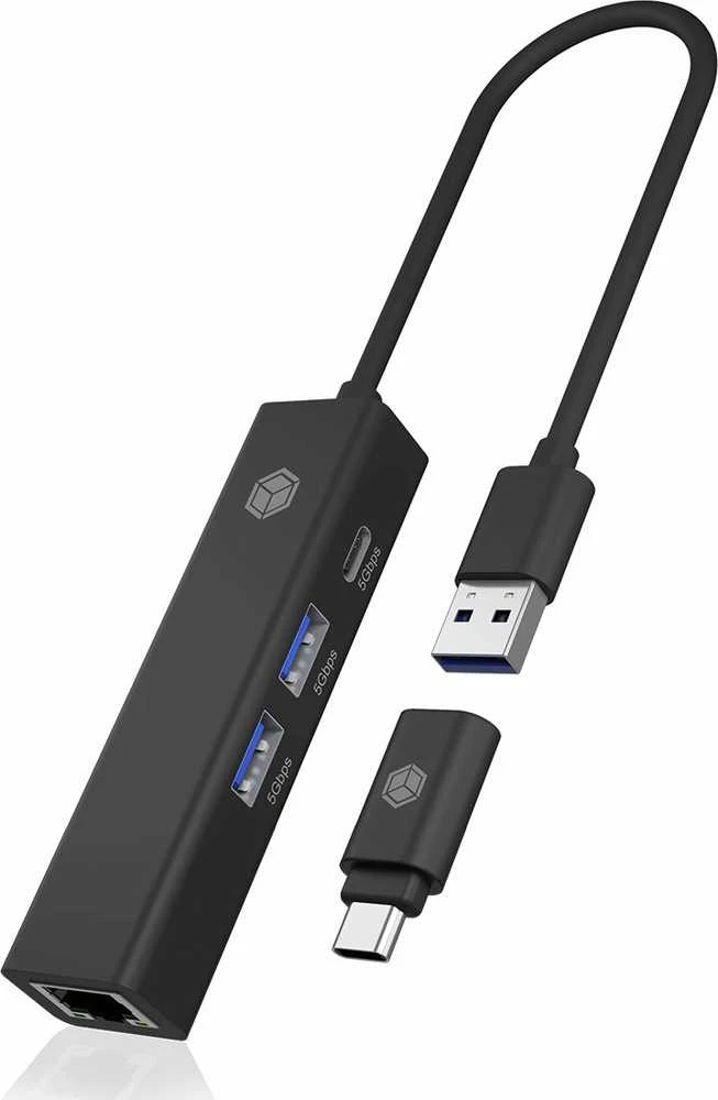 RAD ICY BOX IB-HUB1439-LAN Vielinis USB 3.2 Gen 1 (3.1 Gen 1) Type-A Juoda