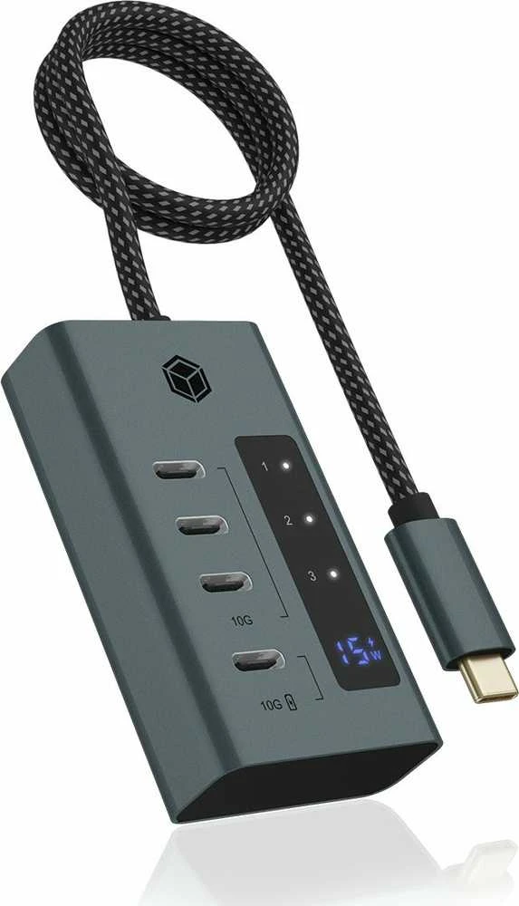 RAD ICY BOX IB-HUB1454-C31 USB 3.2 Gen 1 (3.1 Gen 1) Type-C 10000 Mbit/s Mėlyna, Pilka