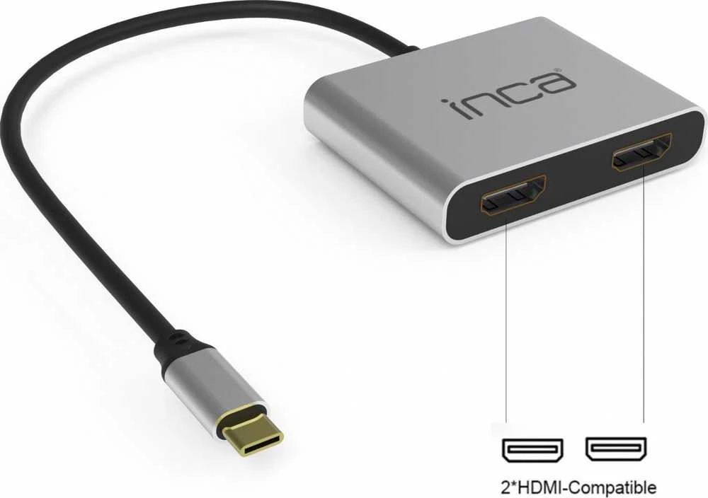 Nezatříděno USB INCA šakotuvas INCA adapteris ITPC-4 tipo C > 2xHDMI 4K30Hz, 1xUSB-A, 1xUSB-C