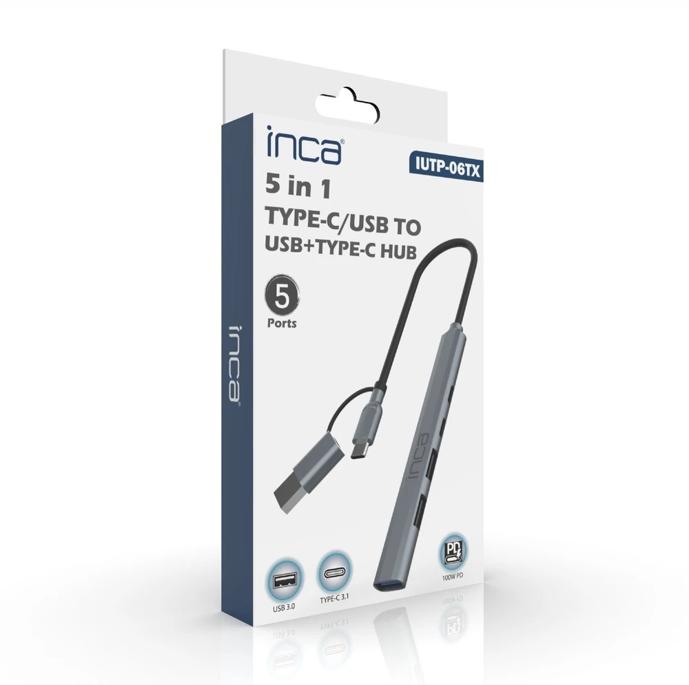 HUB USB Inca INCA Adapteris IUTP-06TX USB C/A USB 3.0/2.0 + Typ-C, 100W
