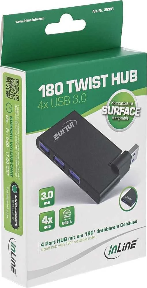 InLine 180 Twist USB 3.0 šakotuvas pakuotėje