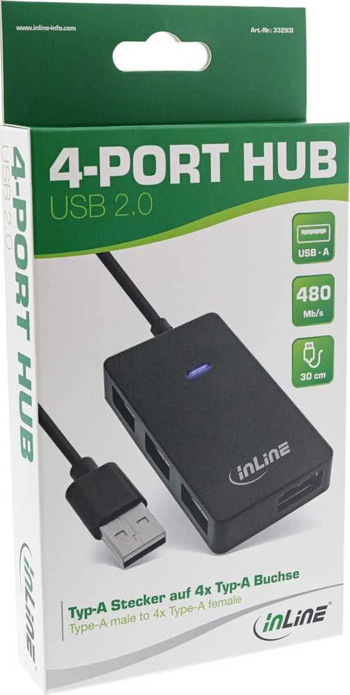 InLine 4-port USB 2.0 šakotuvas pakuotėje