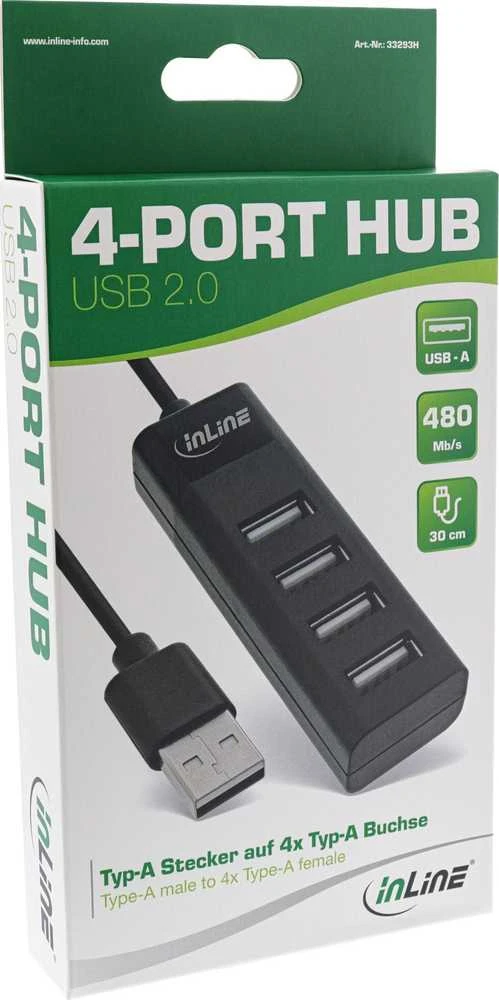 InLine 4-port USB 2.0 šakotuvas pakuotėje