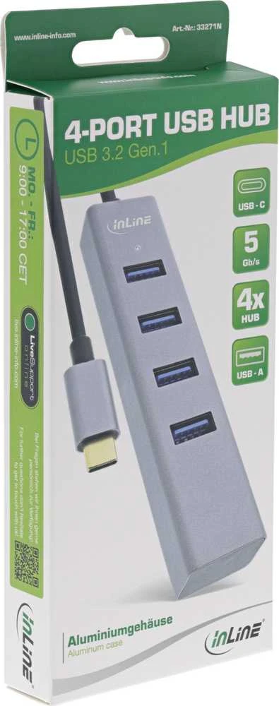 InLine USB-C keturių prievadų šakotuvas pakuotėje