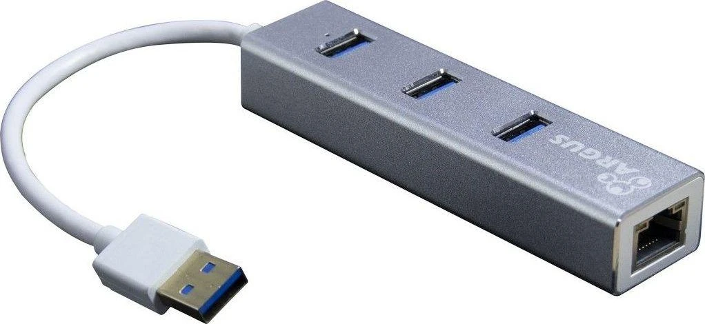 USB3.0 HUB 3Port Inter-Tech Argus IT-310-S 1x RJ45 Gigabit Lan pasyvus sidabrinis