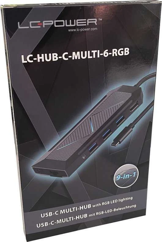 LC-Power USB-C 9-in-1 šakotuvas su RGB apšvietimu