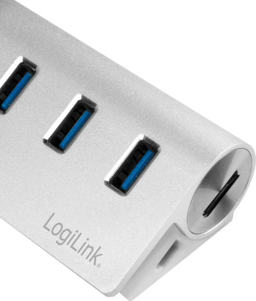 LOGILINK CR0045 LOGILINK - USB 3.0, 3 prievadų šakotuvas, su kortelių skaitytuvu ir aliuminio korpusu