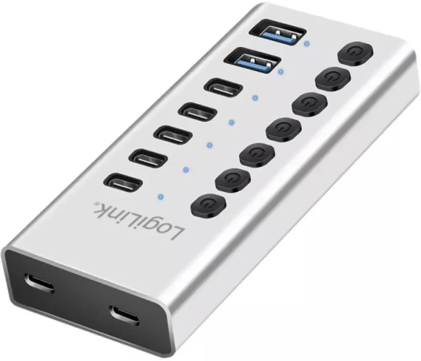 LogiLink 7xUSB-A/C šakotuvas su įjungimo/išjungimo jungikliu