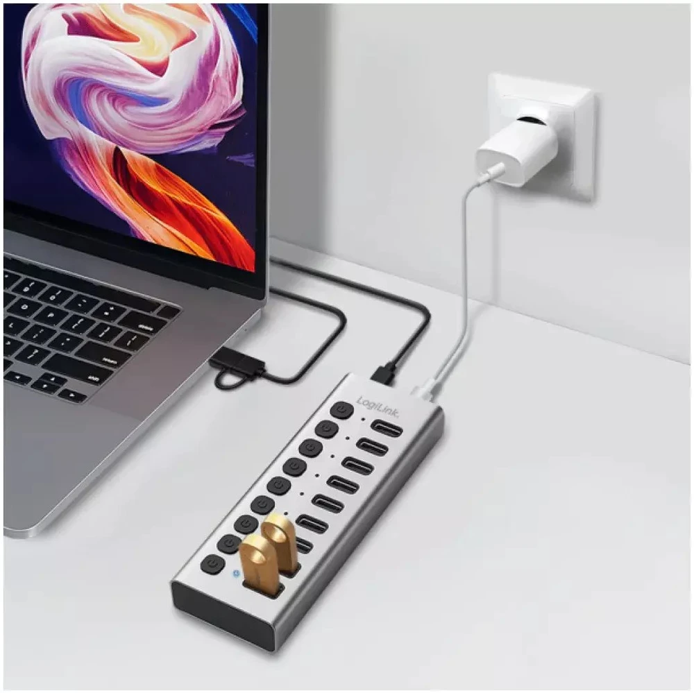 „LogiLink Hub usb3.2“ 10 prievadų USB-A/C su įjungimo/išjungimo funkcija