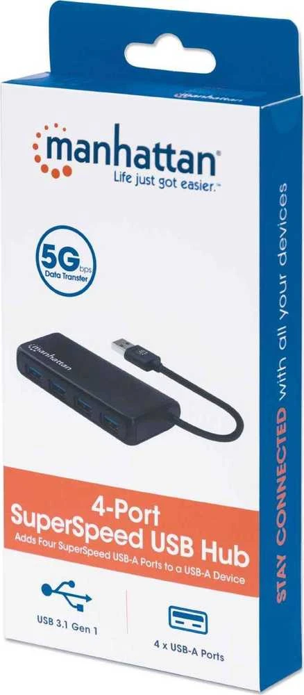 Manhattan 164900 sąsajos šakotuvas USB 3.2 Gen 1 (3.1 Gen 1) Type-A 5000 Mbit/ai Juoda