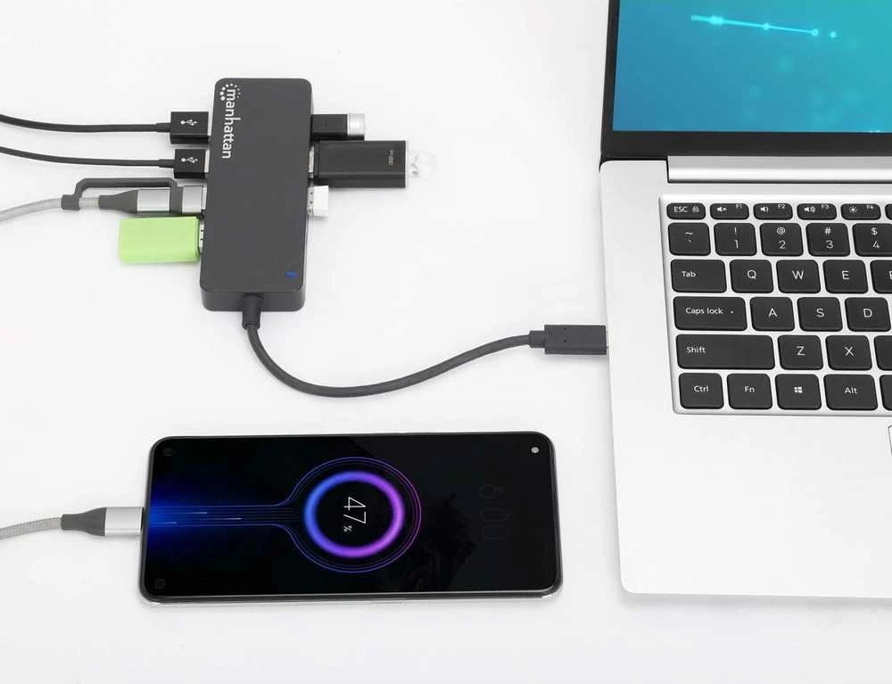 HUB USB Manhattan Manhattan 168410 huby i koncentratory USB Type-C 5000 Mbit/s Juodas
