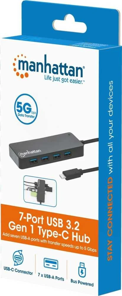 HUB USB Manhattan Manhattan 168410 huby i koncentratory USB Type-C 5000 Mbit/s Juodas