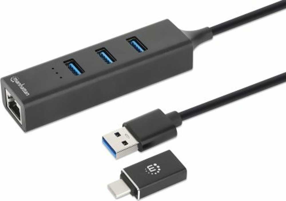 HUB USB Manhattan Manhattan 180894 huby i koncentratory USB 3.2 Gen 1 (3.1 Gen 1) Type-A + Type-C 5000 Mbit/s Juodas