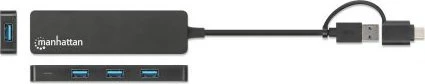HUB USB Manhattan MANHATTAN 4-Port USB 3.0 Typ-C / Typ-A Kombi-Hub juodas