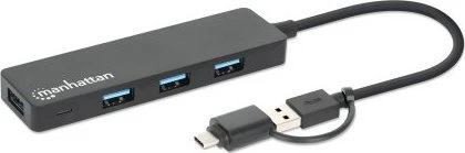 HUB USB Manhattan MANHATTAN 4-Port USB 3.0 Typ-C / Typ-A Kombi-Hub juodas